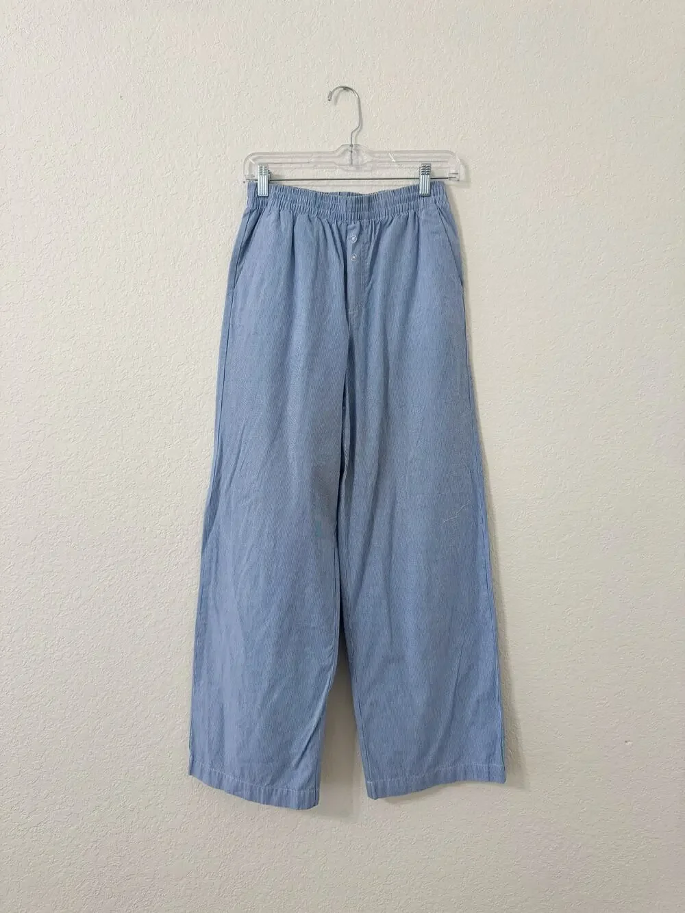 Cotton Blue White Stripe Wide Leg Pull On Pants Women's US 2 - Picture 2 of 5